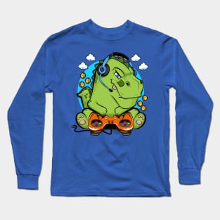 dinosaur t rex gamer, game addicts Long Sleeve T-Shirt